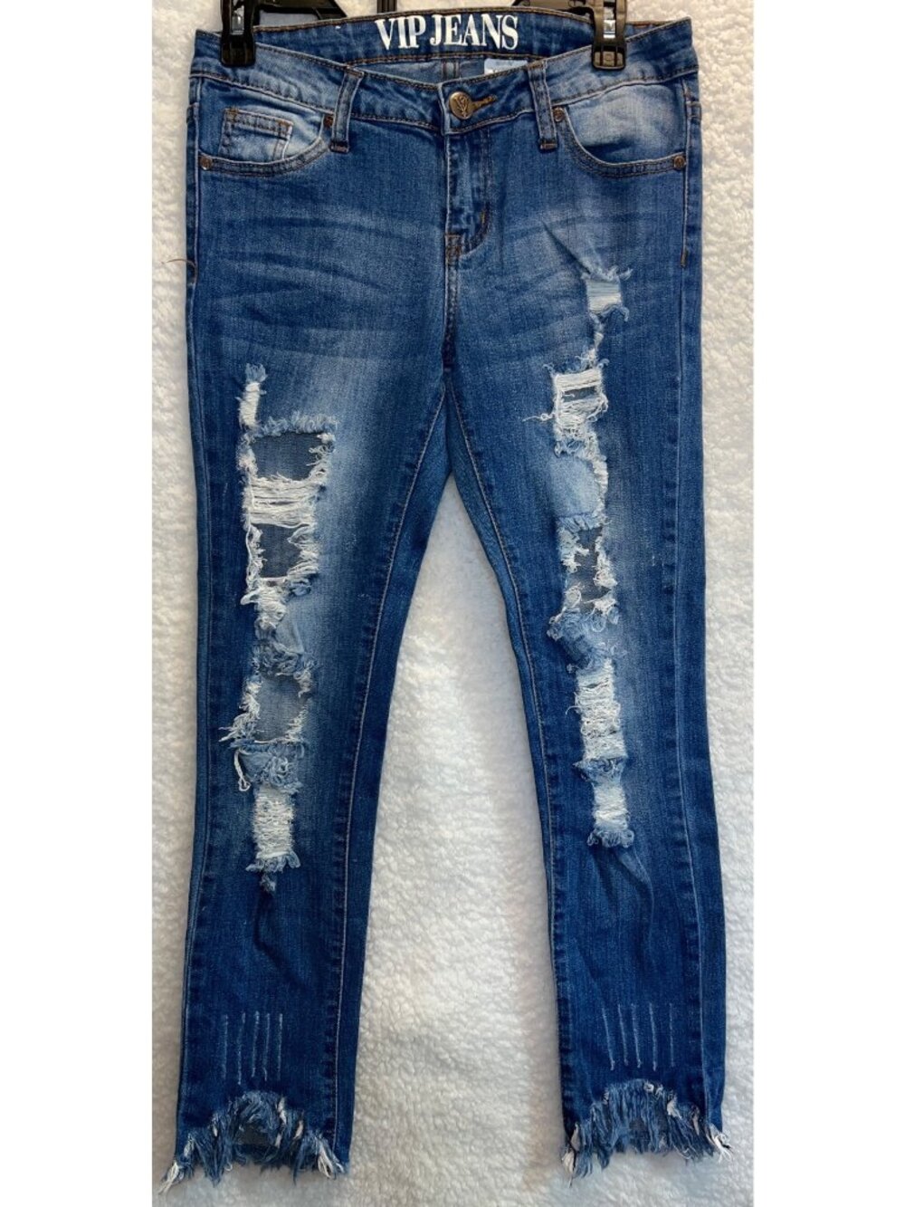 VIP Jeans Distressed Skinny Blue Jeans Frayed Hem Size 3/4 (28) Cotton Blend
